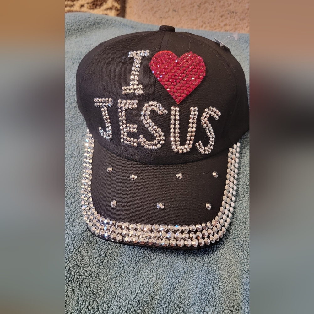 ✨ NEW: Sparkling "I Love Jesus" Rhinestone Hat 🦋